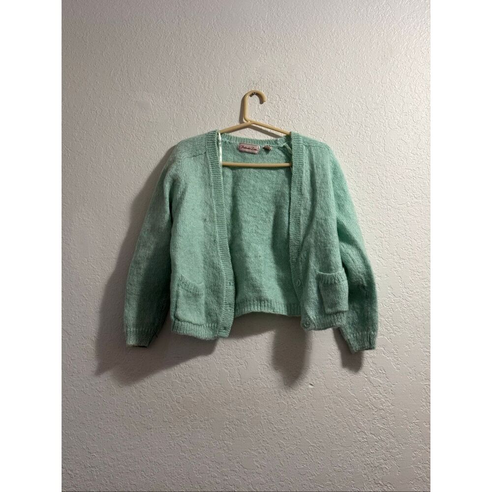 Penbrooke Lane Vintage Mohair Blend brushed seafoam green cardigan sweater M